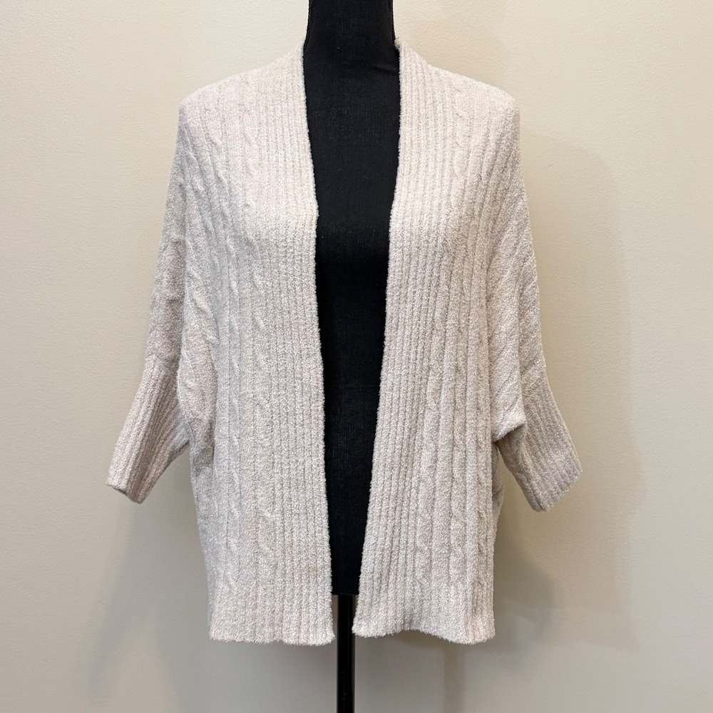 Barefoot Dreams CozyChic Lite Cable Knit Batwing Cardigan Women S/M BeigeOatmeal